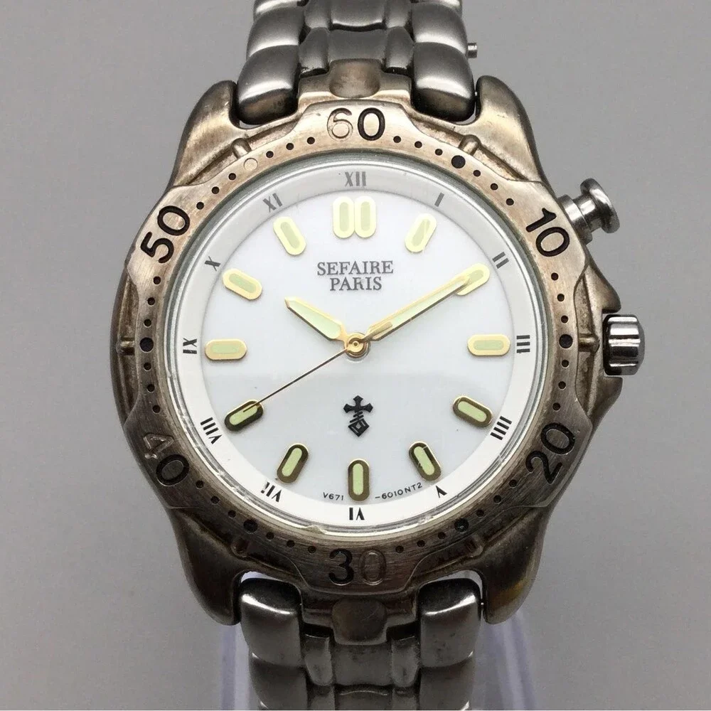 Seiko Alba Sefaire Paris Mens Watch 37mm Silver Tone V671-6010 New Battery 6.5